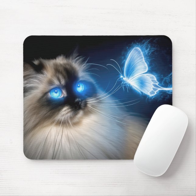 Ragdoll Cat med blå neon Butterfly Musmatta (Med mus)