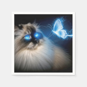 Ragdoll Cat med blå neon Butterfly Pappersservett