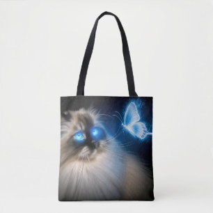 Ragdoll Cat med blå neon Butterfly Tygkasse