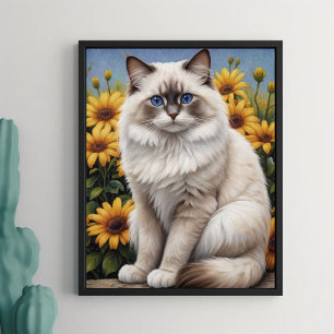 Ragdoll Cat med Flowers Whimsical Pet Poster