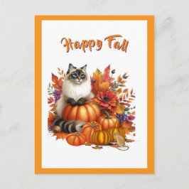 Ragdoll Cat och Pumpkins Lycklig Fall Helg Vykort