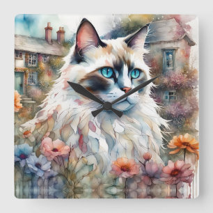 Ragdoll Cat på engelska Garden Fyrkantig Klocka