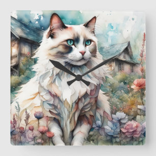 Ragdoll Cat på engelska Garden Fyrkantig Klocka