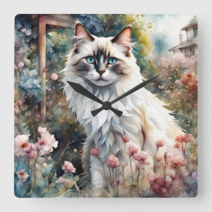 Ragdoll Cat på engelska Garden Fyrkantig Klocka