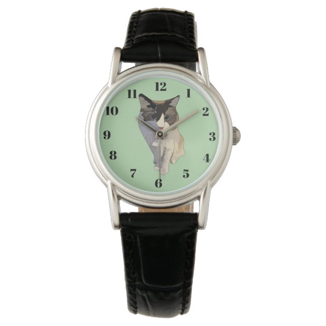 Ragdoll cat, pastel green, stained glass armbandsur (Framsida)