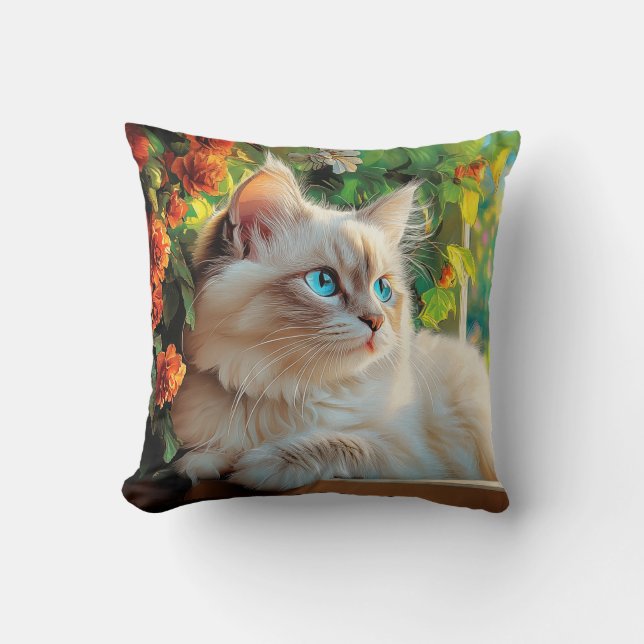 Ragdoll cat porträtt med blommor kudde (Framsida)