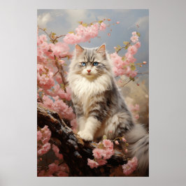 Ragdoll cat porträtt med blommor poster