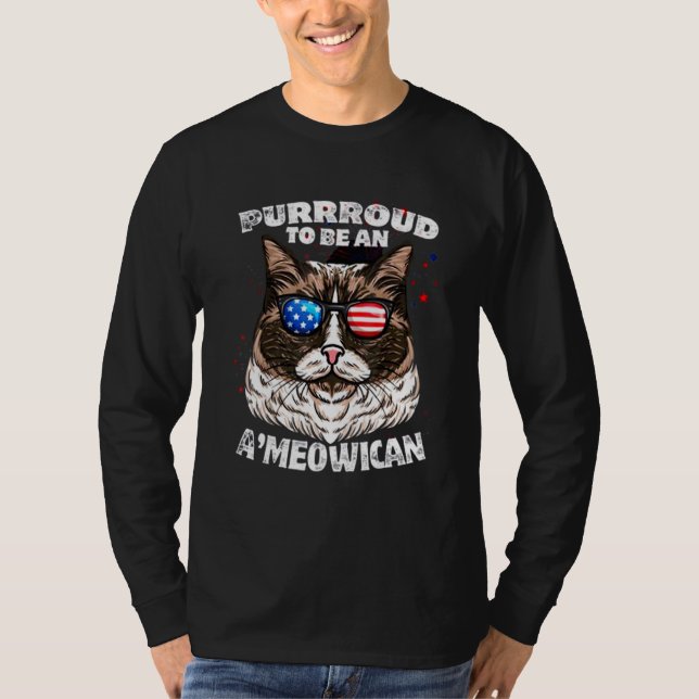 Ragdoll Cat Purrroud ska vara en Ameowican 4:e Jul T Shirt (Framsida)
