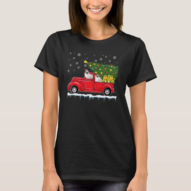 Ragdoll Cat Red Car Lastbil Julgran Santa Xma T Shirt (Framsida)