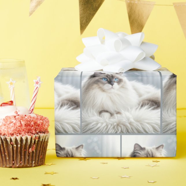 Ragdoll Cat vid Päls Matta Presentpapper (Födelsedagsfest)