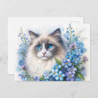 Ragdoll Cat With Forget-Me-Nots Vykort