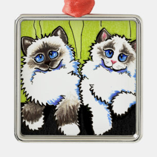 Ragdoll Cats Pair of Dolls Off Leash Art™ Julgransprydnad Metall