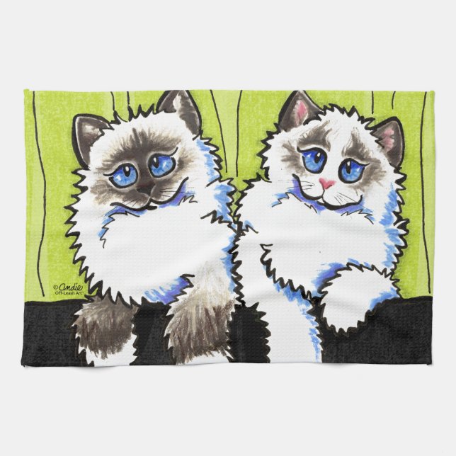 Ragdoll Cats Pair of Dolls Off Leash Art™ Kökshandduk (Horisontell)