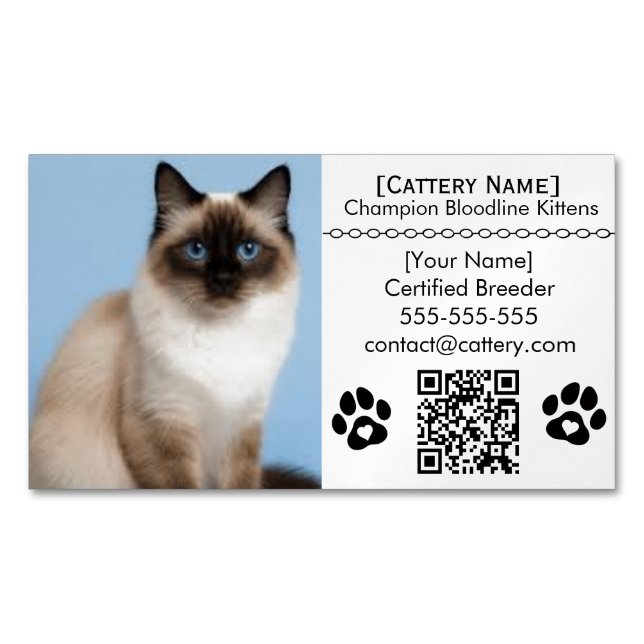 Ragdoll Cattery Customizable Cat Breeder Magnet  (Framsida)