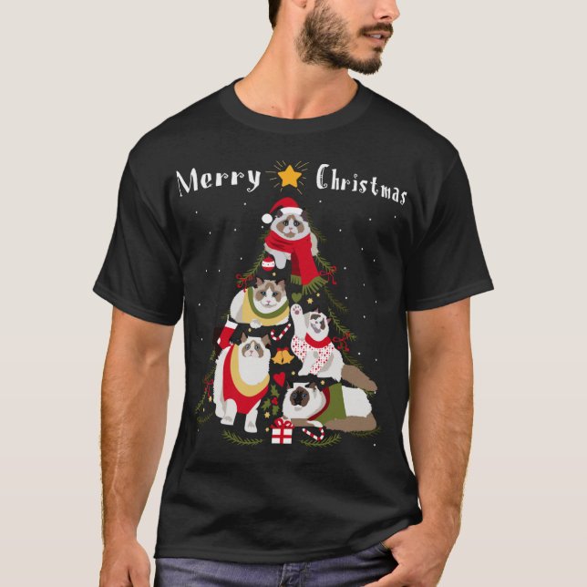 Ragdoll Julgran Julafton Cat Lover T Shirt (Framsida)