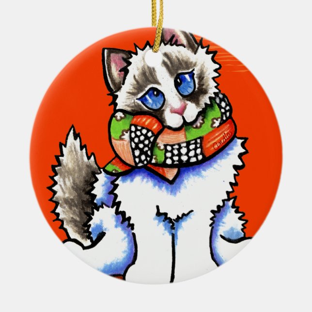 Ragdoll-katt alla döende upp julgransprydnad keramik (Framsidan)