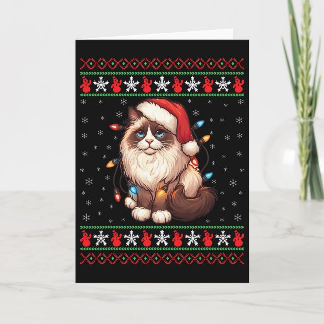 Ragdoll Katt Fula Jul Ragdoll Katt Xmas Belysning Kort (Framsida)