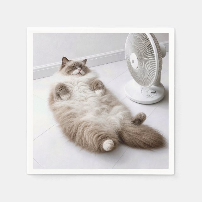 Ragdoll Katt Kyls Av Med En Fläkt Pappersservett (Framsidan)