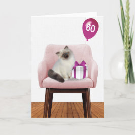 Ragdoll-katt med 60:e födelsedagsballongen kort