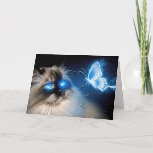 Ragdoll-katt med blå neonfjäril kort