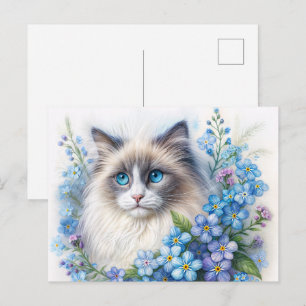 Ragdoll Katt Med Förgätmigejer Vykort