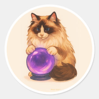 Ragdoll katt med lila kristallboll runt klistermärke