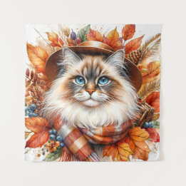 Ragdoll-katt på hösten med scarf