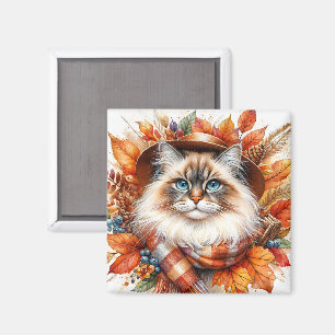 Ragdoll-katt på hösten med scarf magnet