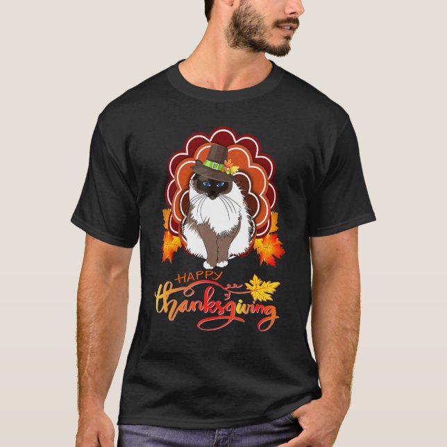 Ragdoll Katt Turkiet Glad Thanksgiving T Shirt (Framsida)