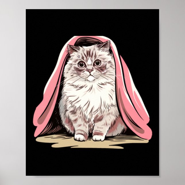 Ragdoll Katt under Rosa Blanket Sticker Poster (Framsidan)