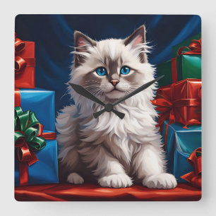 Ragdoll Kitten Julklapp Fyrkantig Klocka