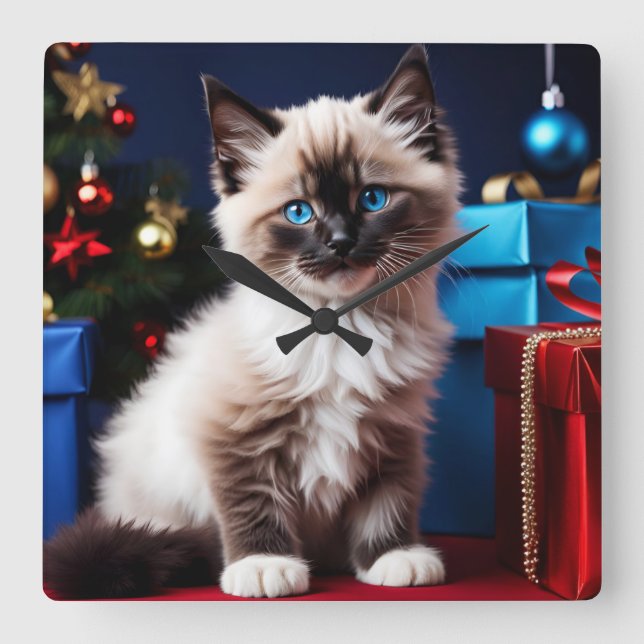 Ragdoll Kitten Julklapp Fyrkantig Klocka (Framsida)