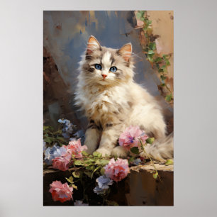 Ragdoll kitten porträtt med blommor poster