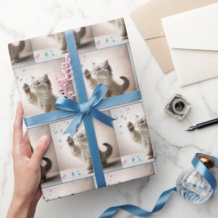 Ragdoll Kitten spelar med bubblor Presentpapper