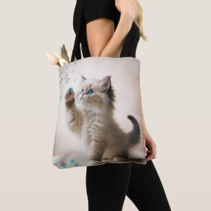 Ragdoll Kitten spelar med bubblor Tygkasse