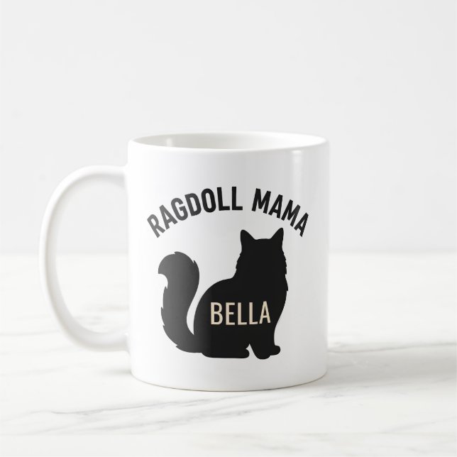 Ragdoll Mama Cat Silhouette Personalized Name Kaffemugg (Vänster)