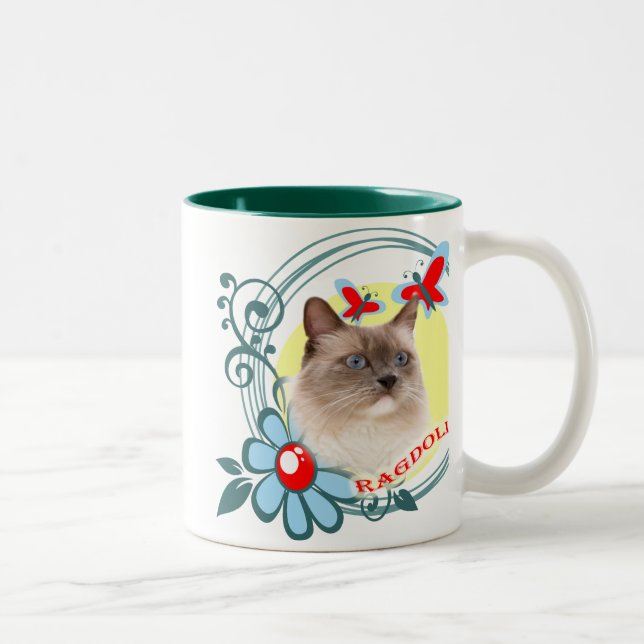 Ragdoll med röda fjärilar Två-Tonad mugg (Höger)