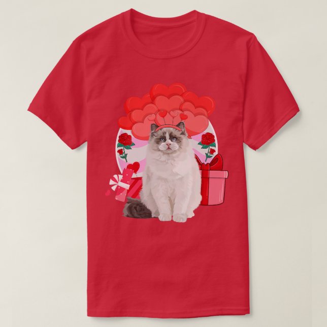 Ragdoll Valentines day Cat Hearts-ballonger T Shirt (Design framsida)