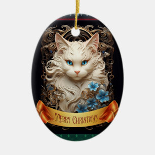 Ragdool White Cat Art nouveau stil Julgransprydnad Keramik