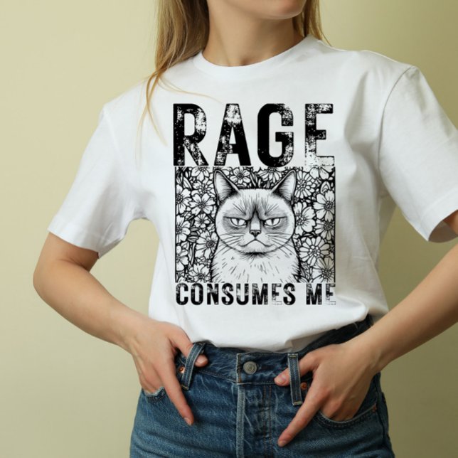 Rage Consumes Me Cat Meme Line Art Unisex  T Shirt (Skapare uppladdad)