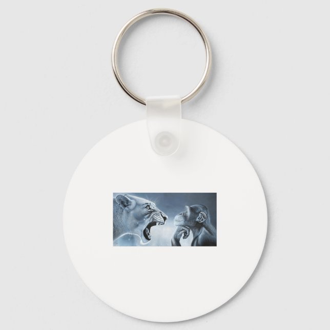 Ragebait Meme, Lion Monkey, Monkey And Lion Meme M Nyckelring (Framsida)