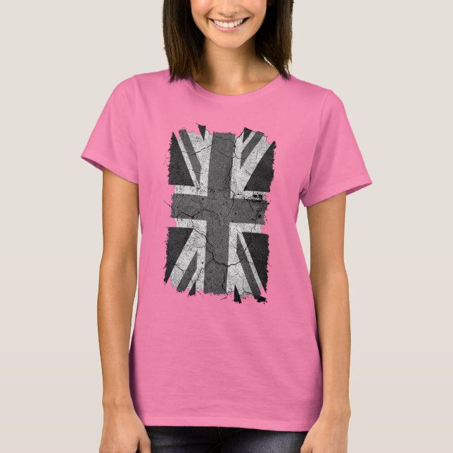 Ragged Grungy Monochrome UK flagga (Union Jack) T-shirt (Framsida)