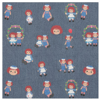 Raggedy Ann och Andy på Blue Denim Tyg
