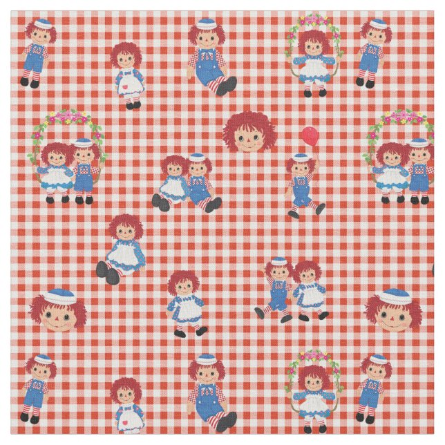 Raggedy Ann och Andy på Red Gingham Tyg (Närbild)