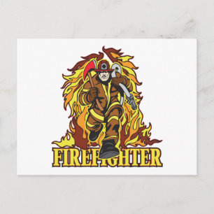 Raging Flames Firefighter Vykort