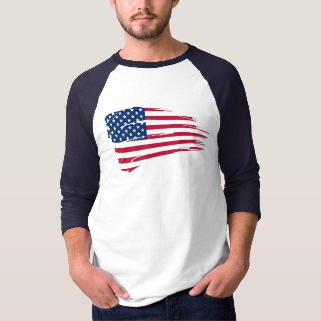 Raglan för sleeve för amerikanska flagganreva t shirt (Framsida)