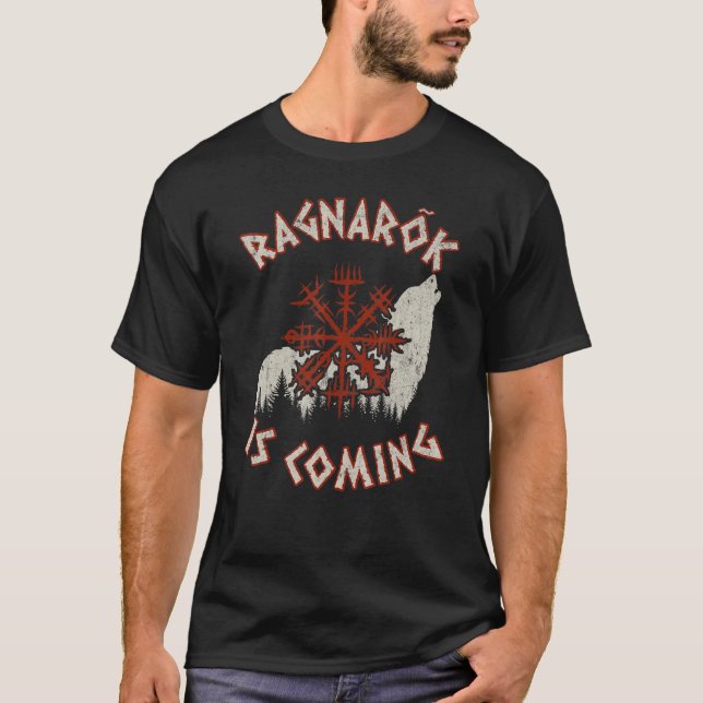 Ragnarok kommer Varg Vegvisir Viking Vikings T Shirt (Framsida)