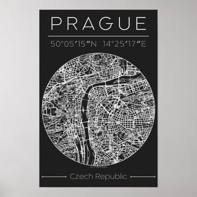 rague Charcoal City Map Poster – Minimal Wall Art (Framsidan)