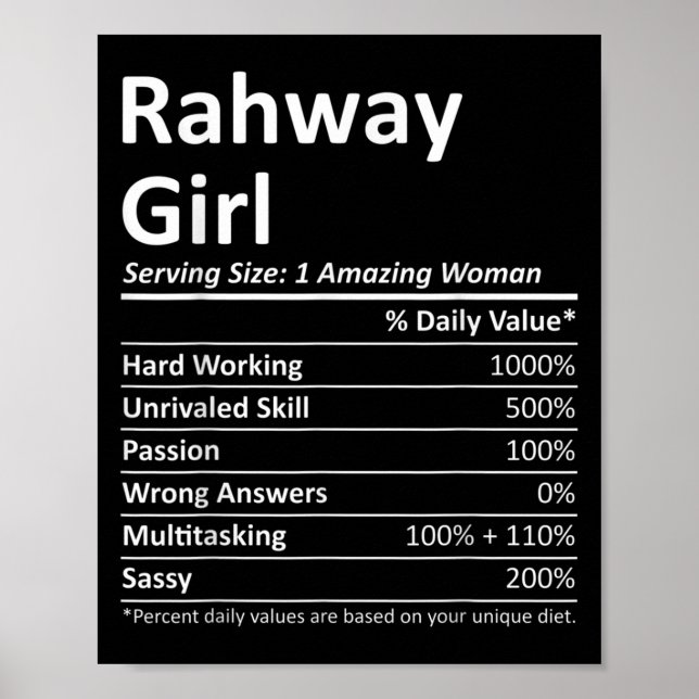 Rahway Girl Nj New Jersey Funny City Home Roots Us Poster (Framsidan)