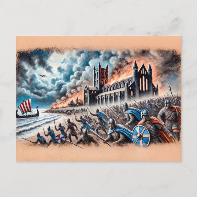 Raid on Lindisfarne in Pastel Chalk Teckning Vykort (Framsida)